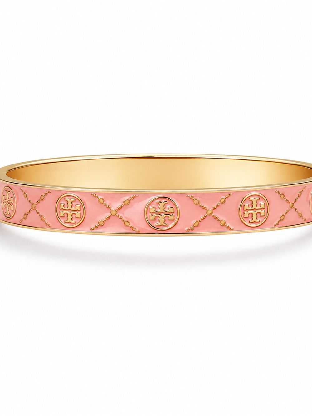 Tory Burch Pink Enamel Gold-Tone Logo Bangle Bracelet NWT